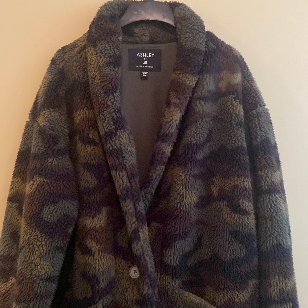 Camo Teddybear Coat Single Button Ashley by 26 International.